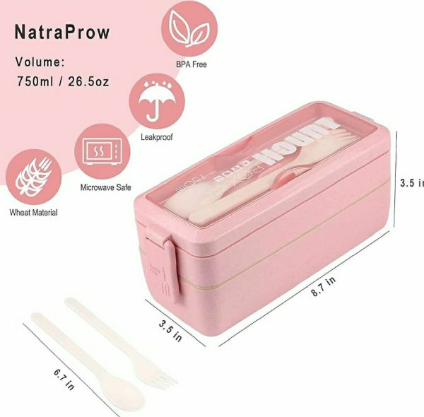 Bento Lunch Box For Adults/kids – 2-layer Leak-proof Wheat Straw Meal Prep Container With Utensils, Bpa-free, Microwave & Dishwasher Safe 